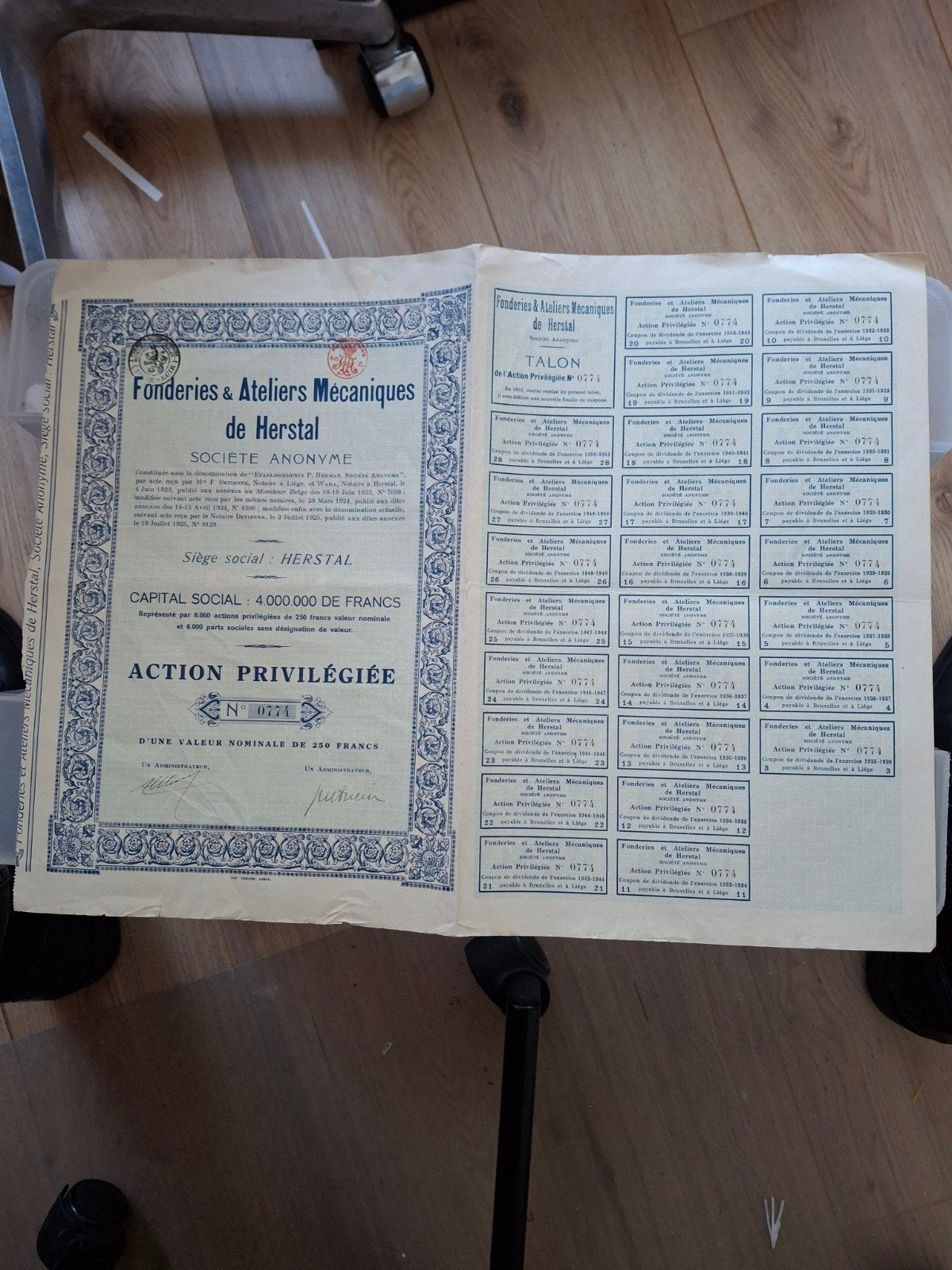 Oud aandeel Fonderies & Ateliers Mecaniques de Herstal, Ophalen of Verzenden, Voor 1920, Aandeel