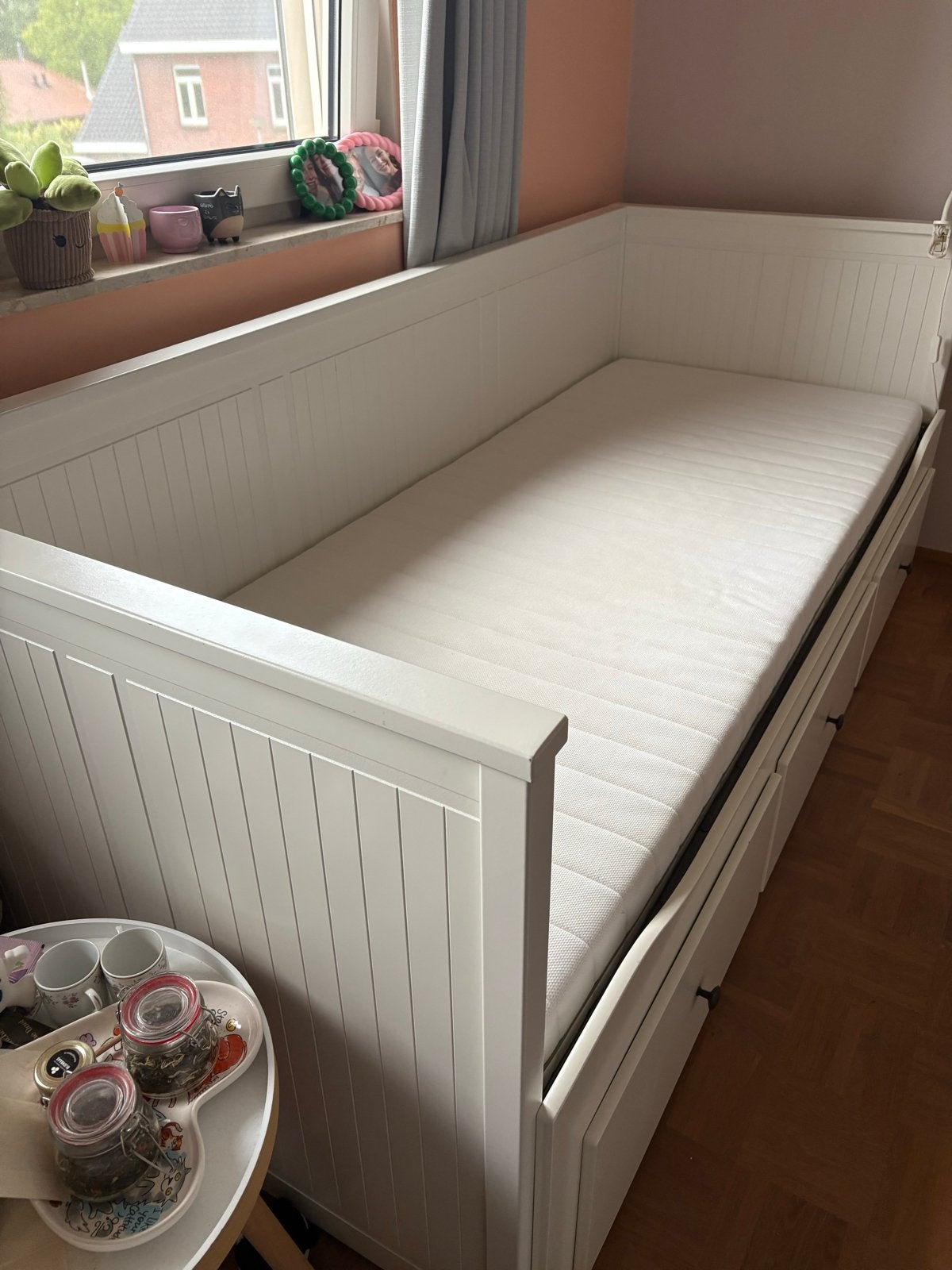 IKEA Hemnes Bedbank met 3 lades, wit, 80x200 cm, Huis en Inrichting, Ophalen, Gebruikt, Wit, Tweepersoons