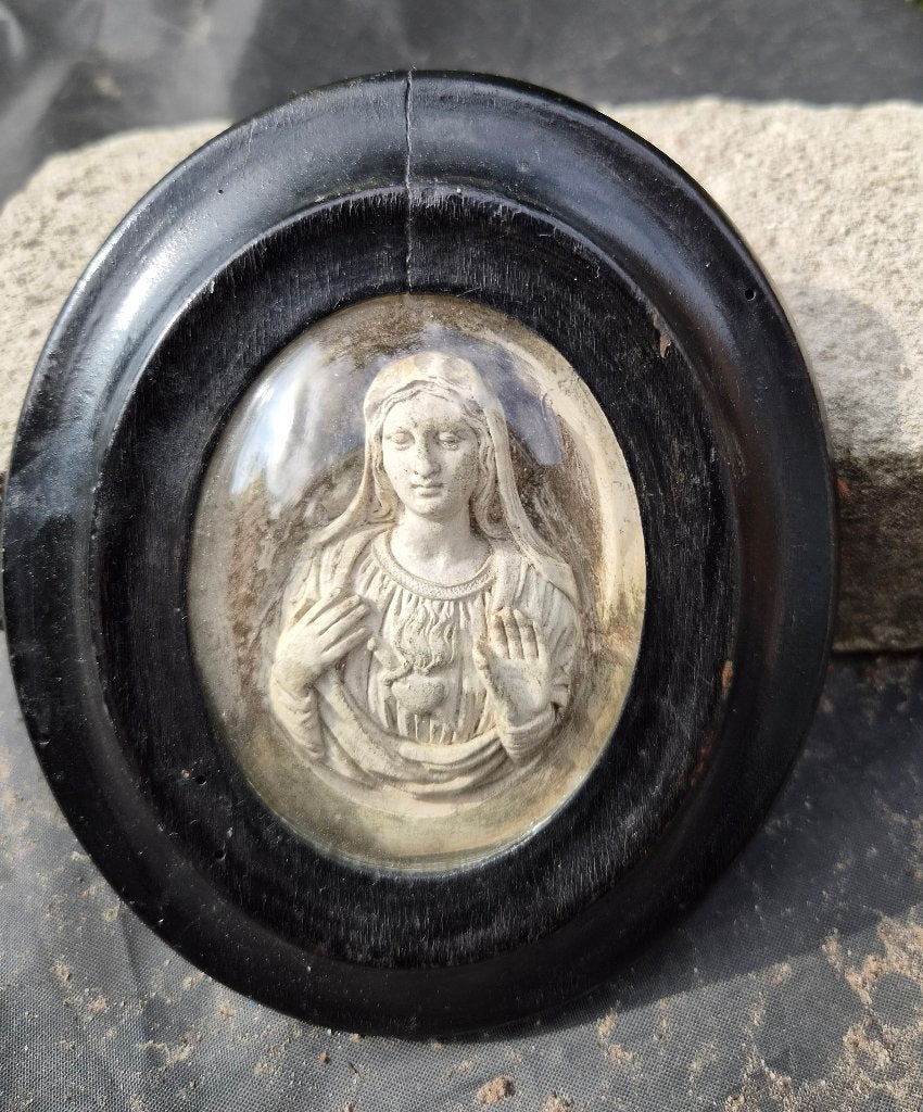 Antiek gipsreliëf van het Heilig Hart van Maria, 19e eeuw, Antiek en Kunst, Kunst | Beelden en Houtsnijwerken, Minder dan 20 cm