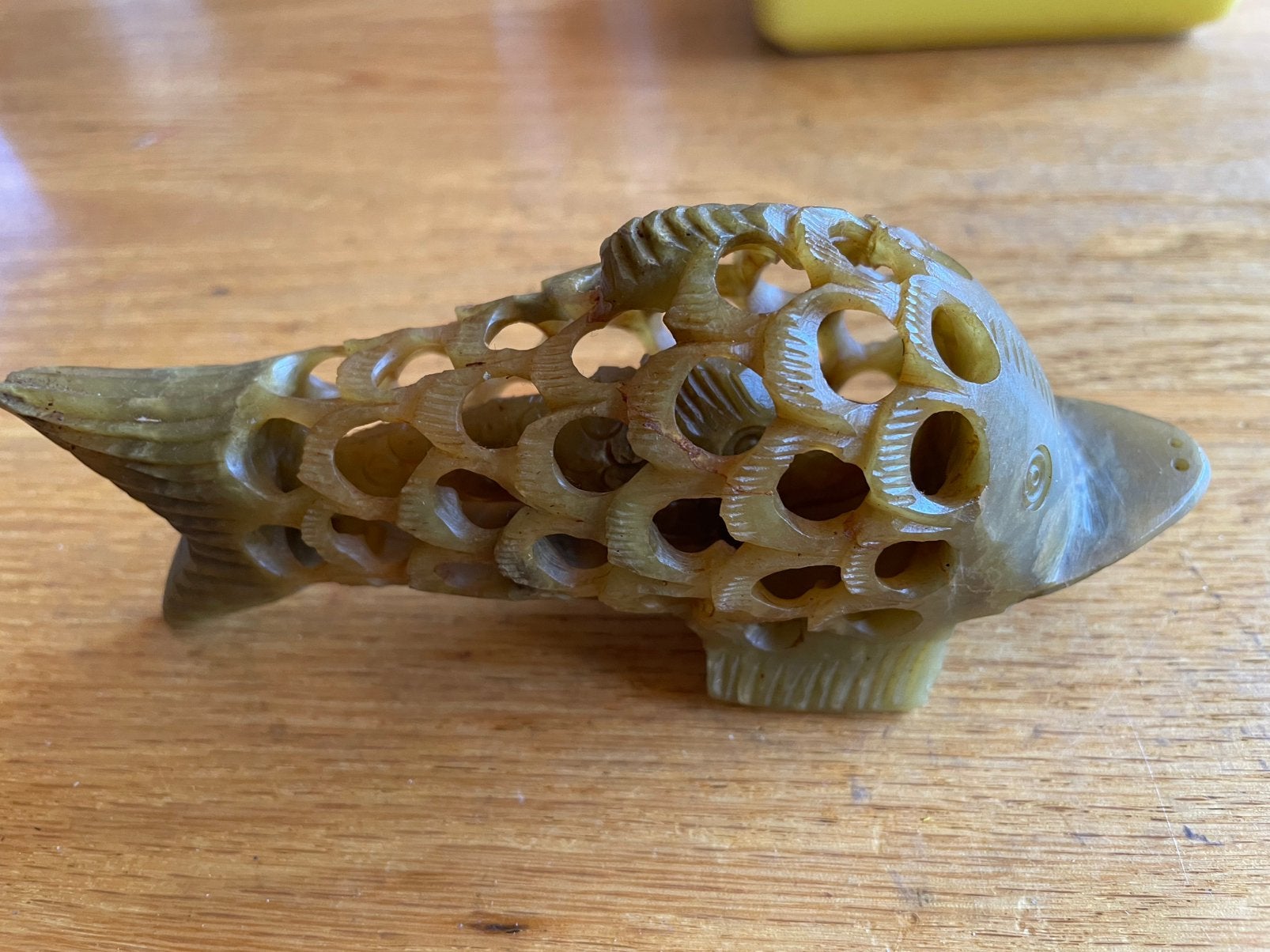Antiek speksteen snijwerk vis - Ajour / Vis-in-vis - 14 cm, Ophalen of Verzenden