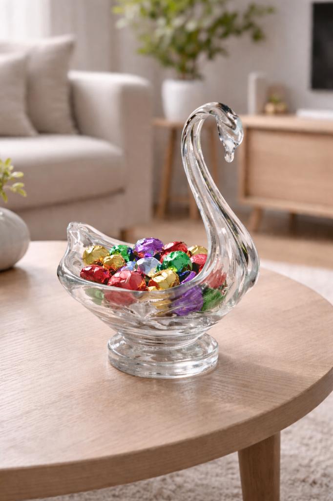Vintage glazen zwaan schaal retro fruitschaal glas decoratie, Ophalen of Verzenden