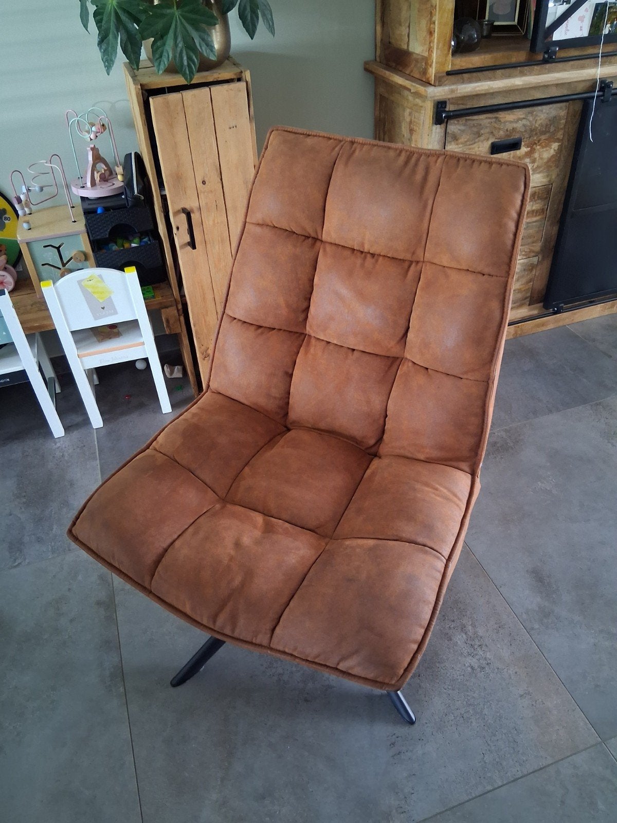 WOOOD fauteuil cognac, Ophalen, Gebruikt, Minder dan 75 cm, Leer