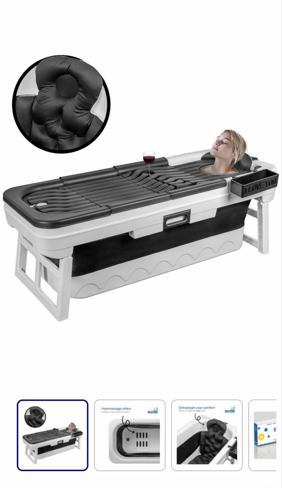 Lifebath Opvouwbaar Bad XL – Wit/Zwart incl. Badkussen, Ophalen, Zo goed als nieuw, Met bad