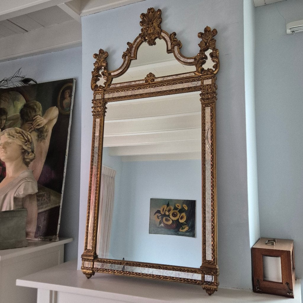 125hx65br Ranke schouwspiegel goudkleurige ornamenten, Ophalen, 100 tot 150 cm, Zo goed als nieuw, Overige vormen