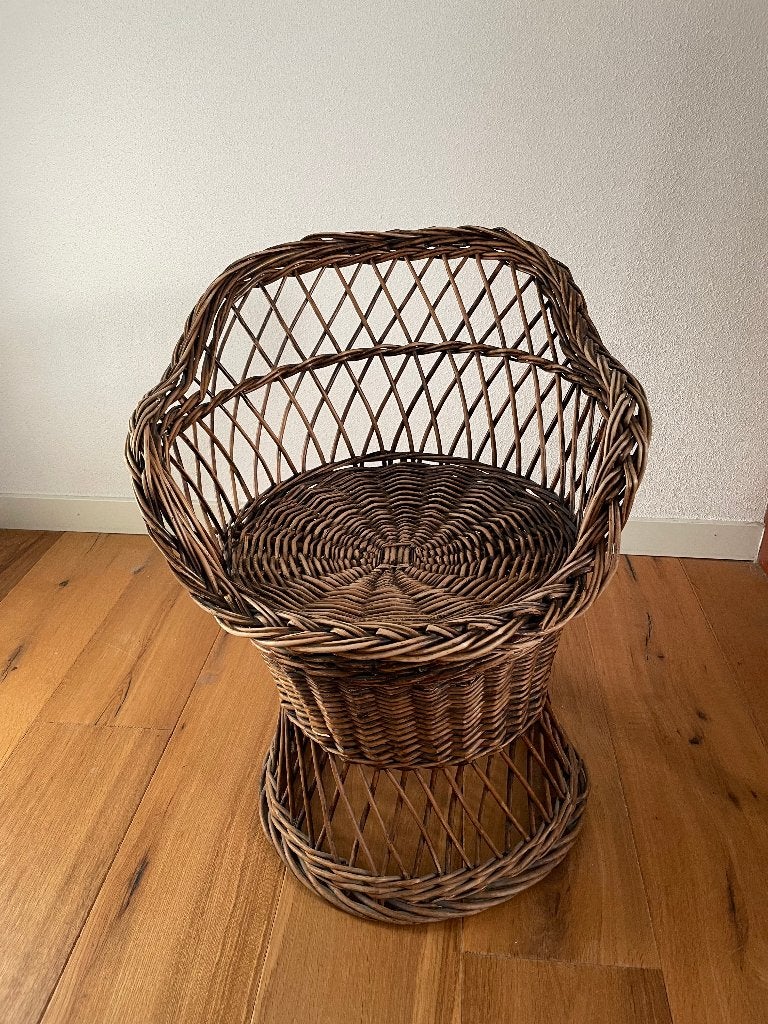 Vintage rieten strandstoeltje tuinstoeltje jaren 70, Gebruikt, Bruin, Riet of Rotan, Ophalen of Verzenden