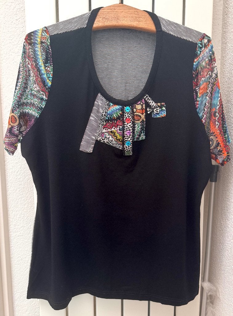 Pause Café zwart shirt korte doorzichtige mouwen maat 46, Overige kleuren, Zo goed als nieuw, Pause Cafe, Shirt of Top