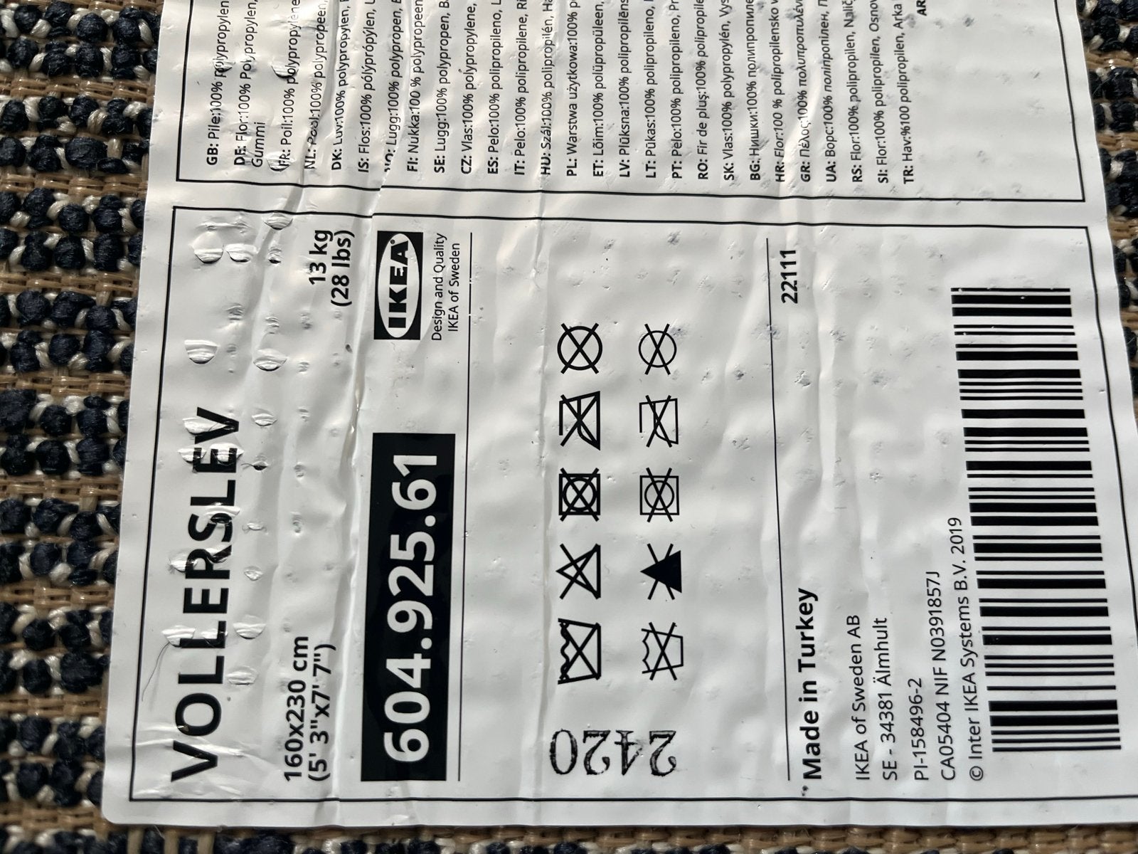 IKEA VOLLERSLEV Vloerkleed - Zo goed als nieuw, Ophalen, 150 tot 200 cm, 200 cm of meer, Zo goed als nieuw