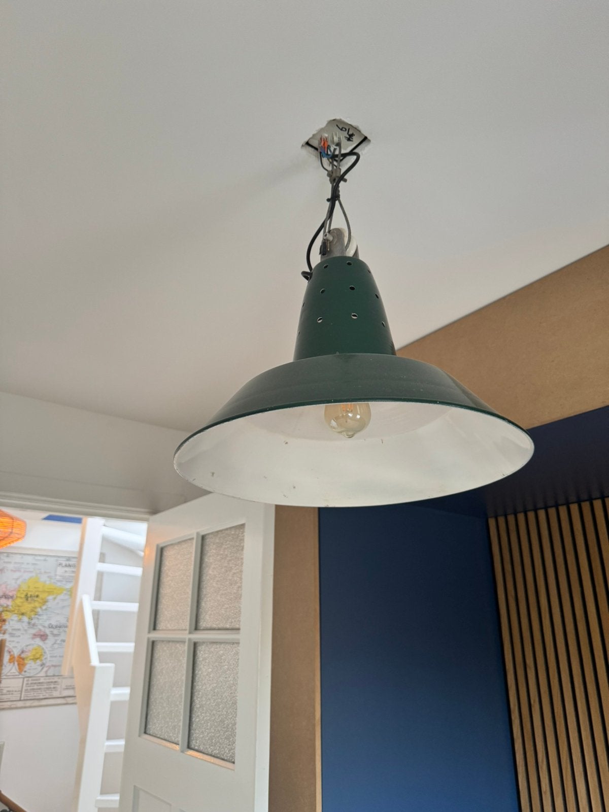Fabriekslamp vintage groen wit - 2 stuks, Ophalen, Gebruikt, Metaal, Vintage retro