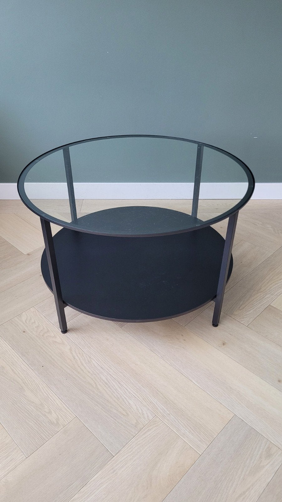 IKEA VITTSJÖ Salontafel zwart/glas, Ophalen, Gebruikt, 50 tot 100 cm, Rond