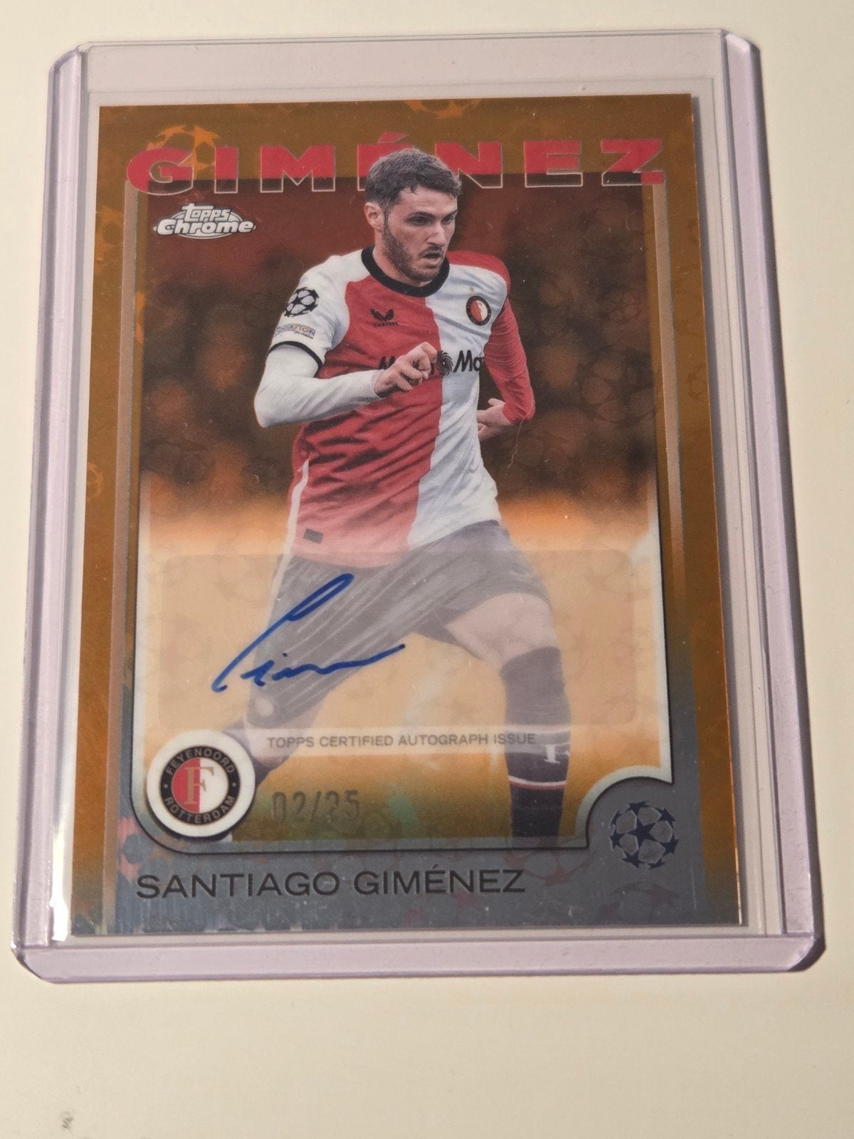 Topps Chrome Santiago Giménez Autograph Kaart starball 02/25, Verzamelen, Ophalen of Verzenden, Nieuw, Feyenoord, Spelerskaart