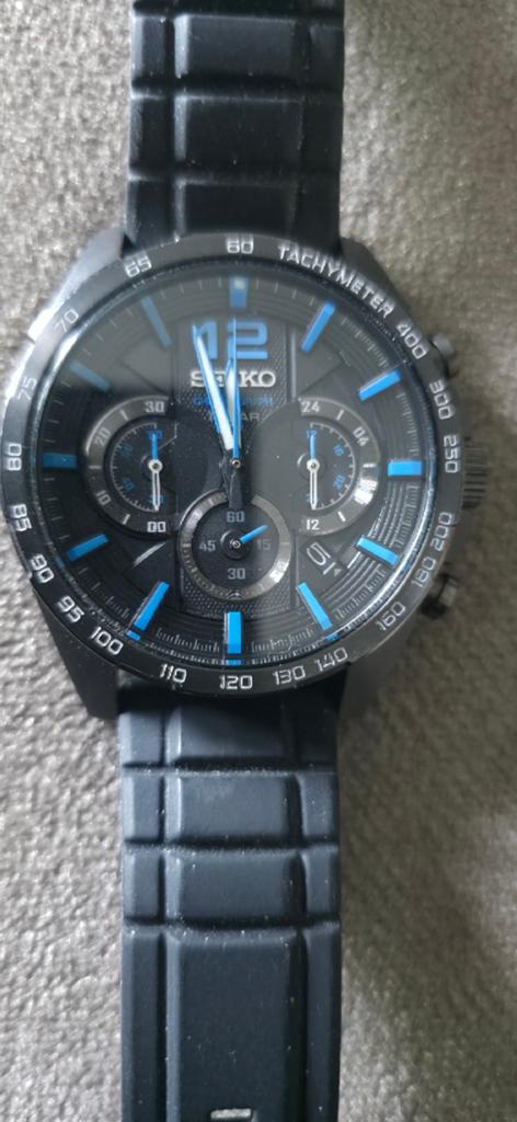 Seiko Heren Chronograaf Zwart en Blauw Horloge 8T63-00J0, Ophalen of Verzenden, Zo goed als nieuw, Polshorloge, Seiko