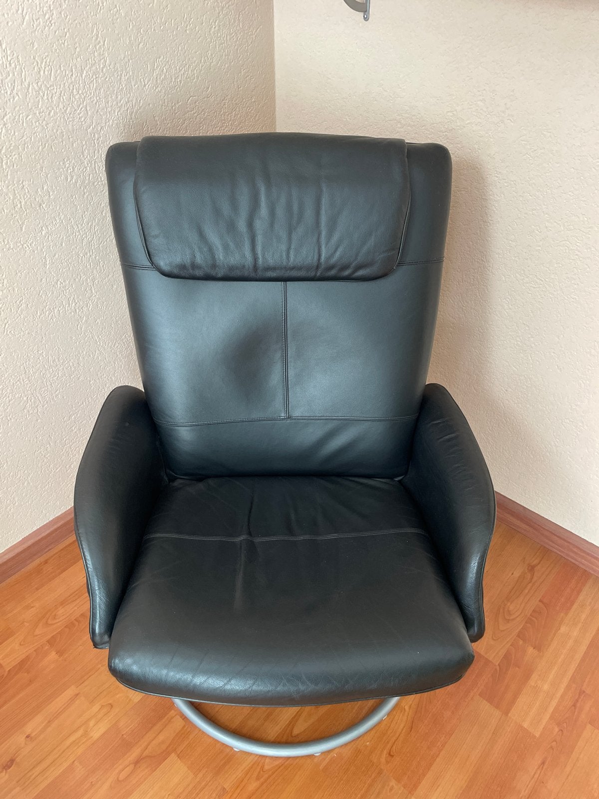 Zwarte leren stoel met draaivoet, Ophalen, Gebruikt, 50 tot 75 cm, Leer
