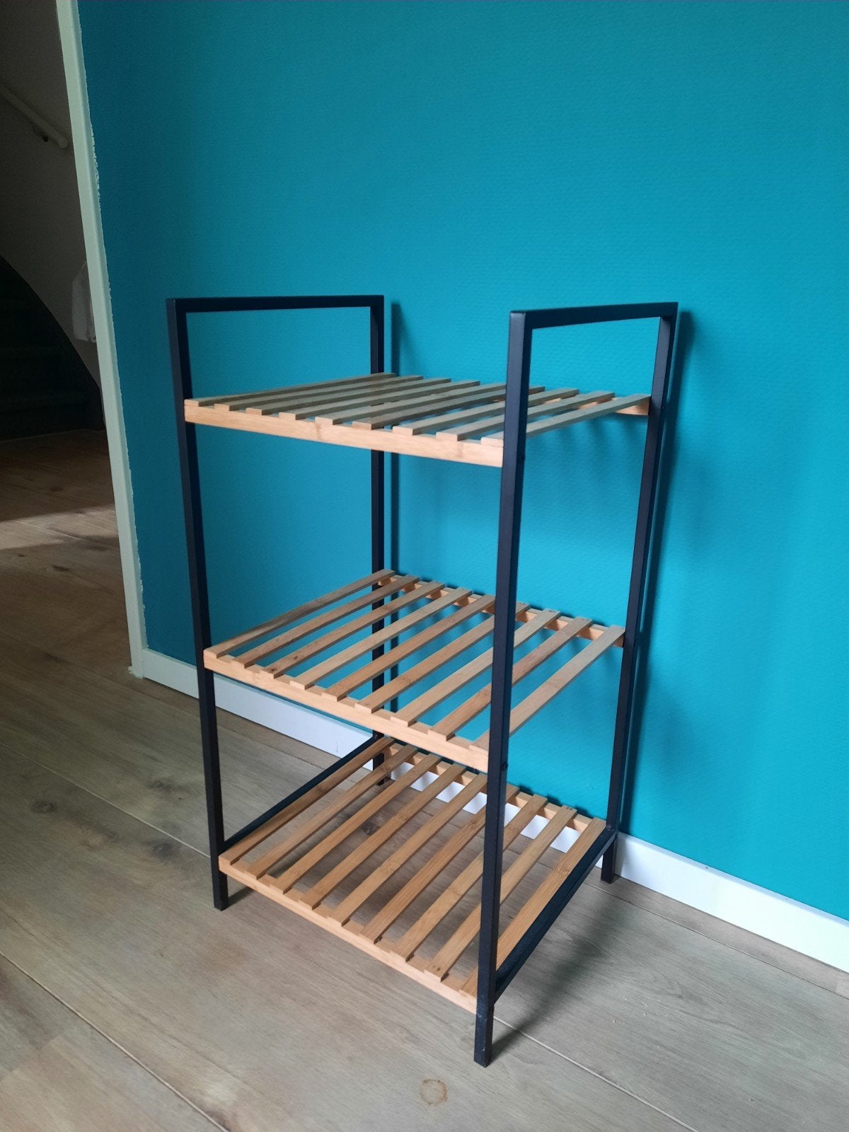 Rek badkamer bamboe en staal, Huis en Inrichting, Ophalen, Minder dan 50 cm, Overige typen, Minder dan 100 cm