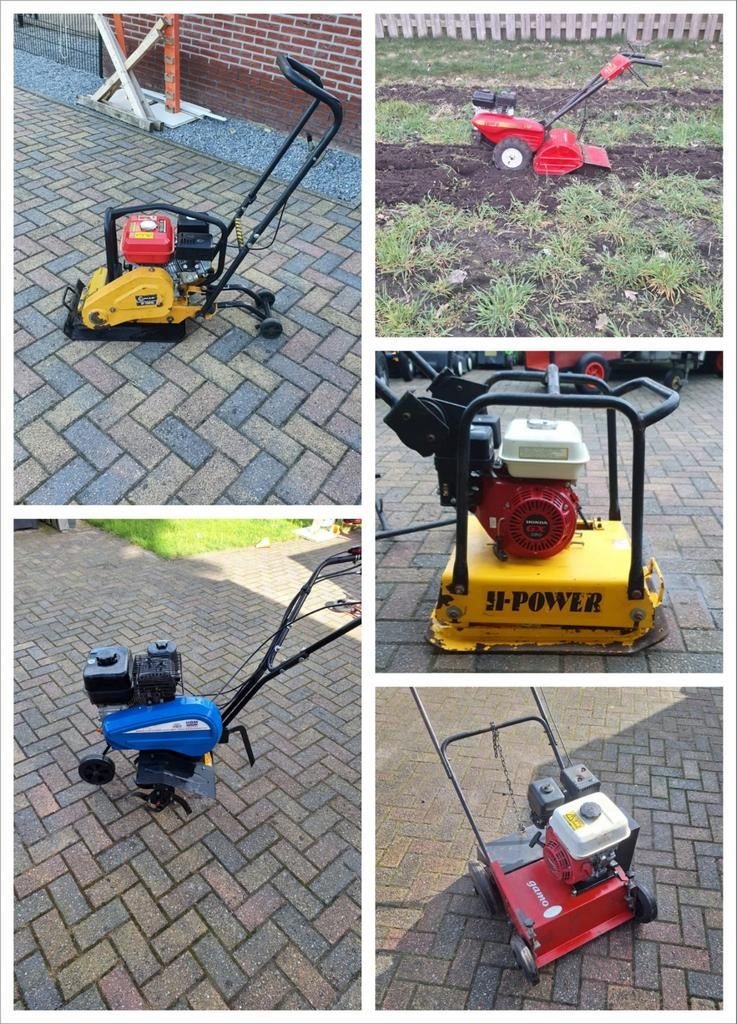 Te huur Trilplaat & Tuinfrees & Verticuteermachine