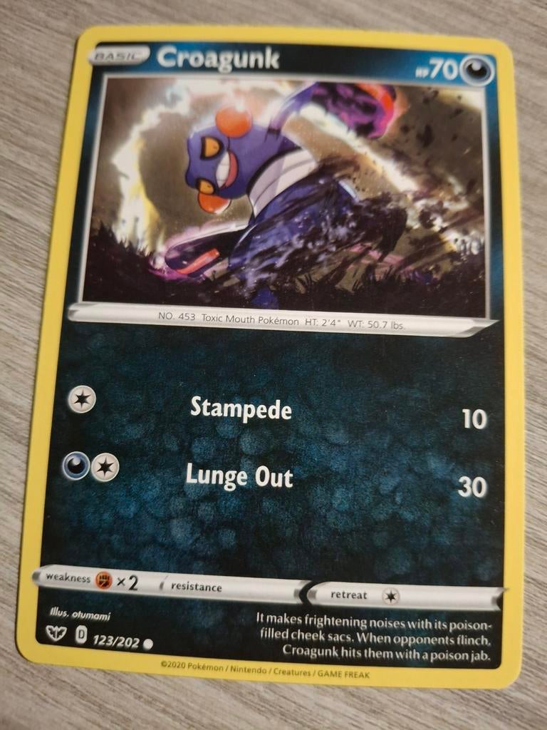 Croagunk Pokémon Kaart 123/202 - Zo goed als nieuw, Ophalen of Verzenden, Zo goed als nieuw, Losse kaart