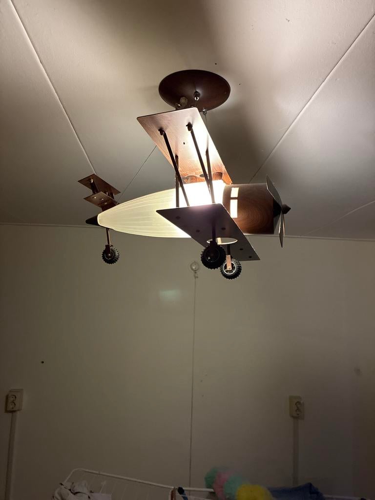 Vliegtuig plafondlamp - Hout en metaal, Ophalen of Verzenden, Gebruikt, Hout, Minder dan 50 cm