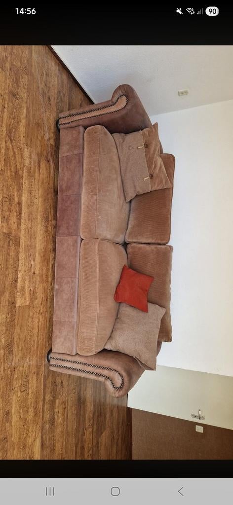 Comfortabele kasteelbank in bruine tinten, Huis en Inrichting, Ophalen, Gebruikt, Driepersoons, 75 tot 100 cm