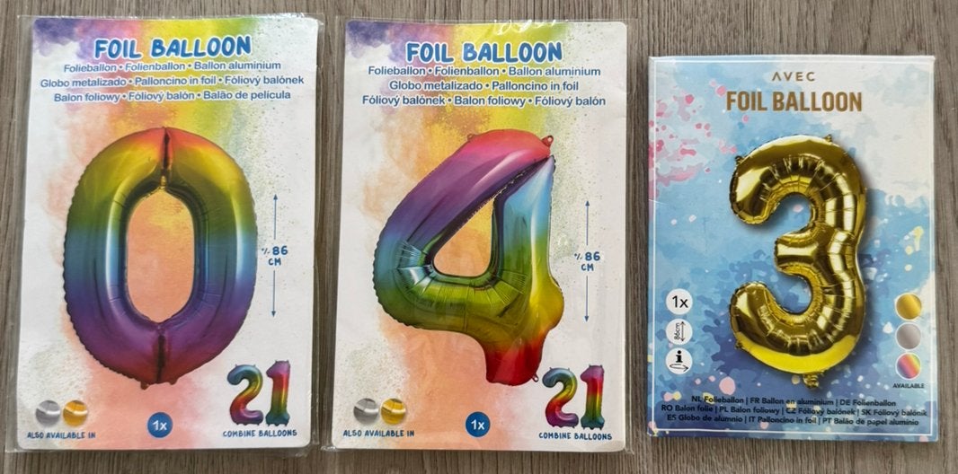 Opblaas 0, 4 en 3 cijfers ballon, Ophalen, Nieuw, Versiering