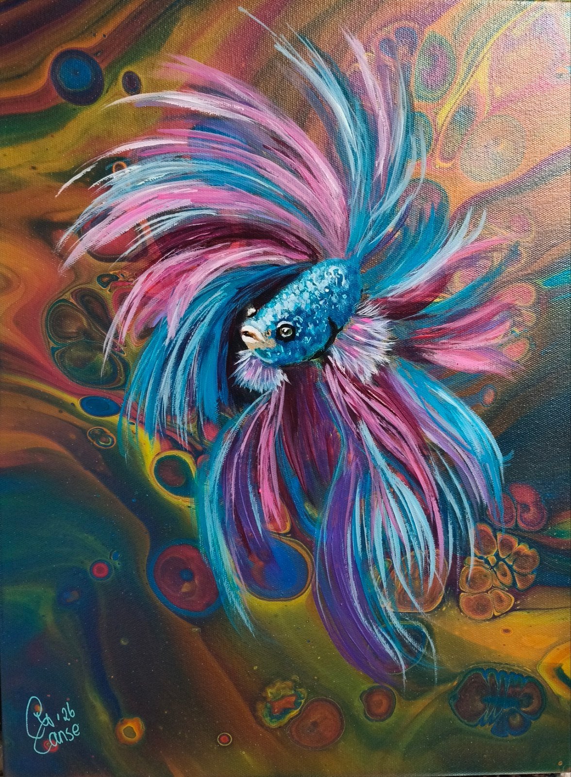 schilderij Siamese kempvis, Ophalen of Verzenden