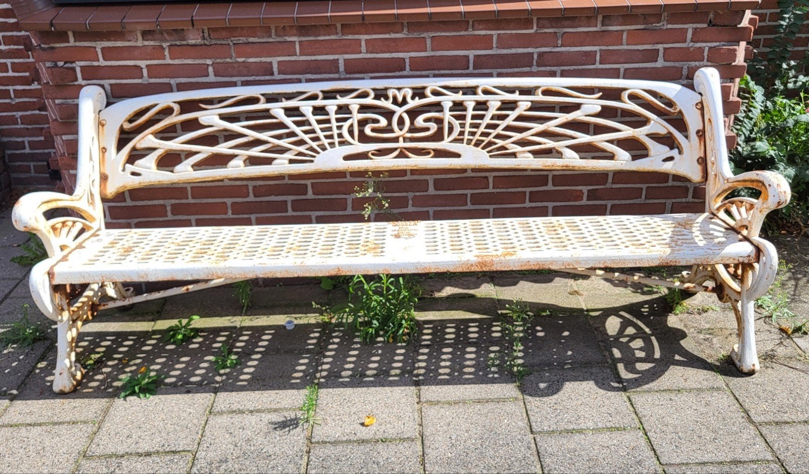 Prachtige Antieke Gietijzeren Parkbank (208 cm) – jugendstil, Ophalen, Gebruikt, Metaal