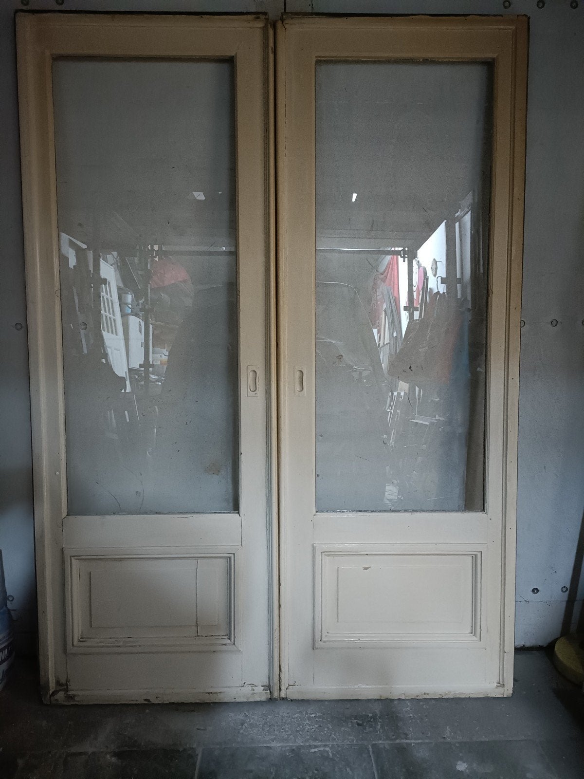 Set van 2 houten binnendeuren met glas, 215x152cm, Ophalen, Gebruikt, Binnendeur, Glas