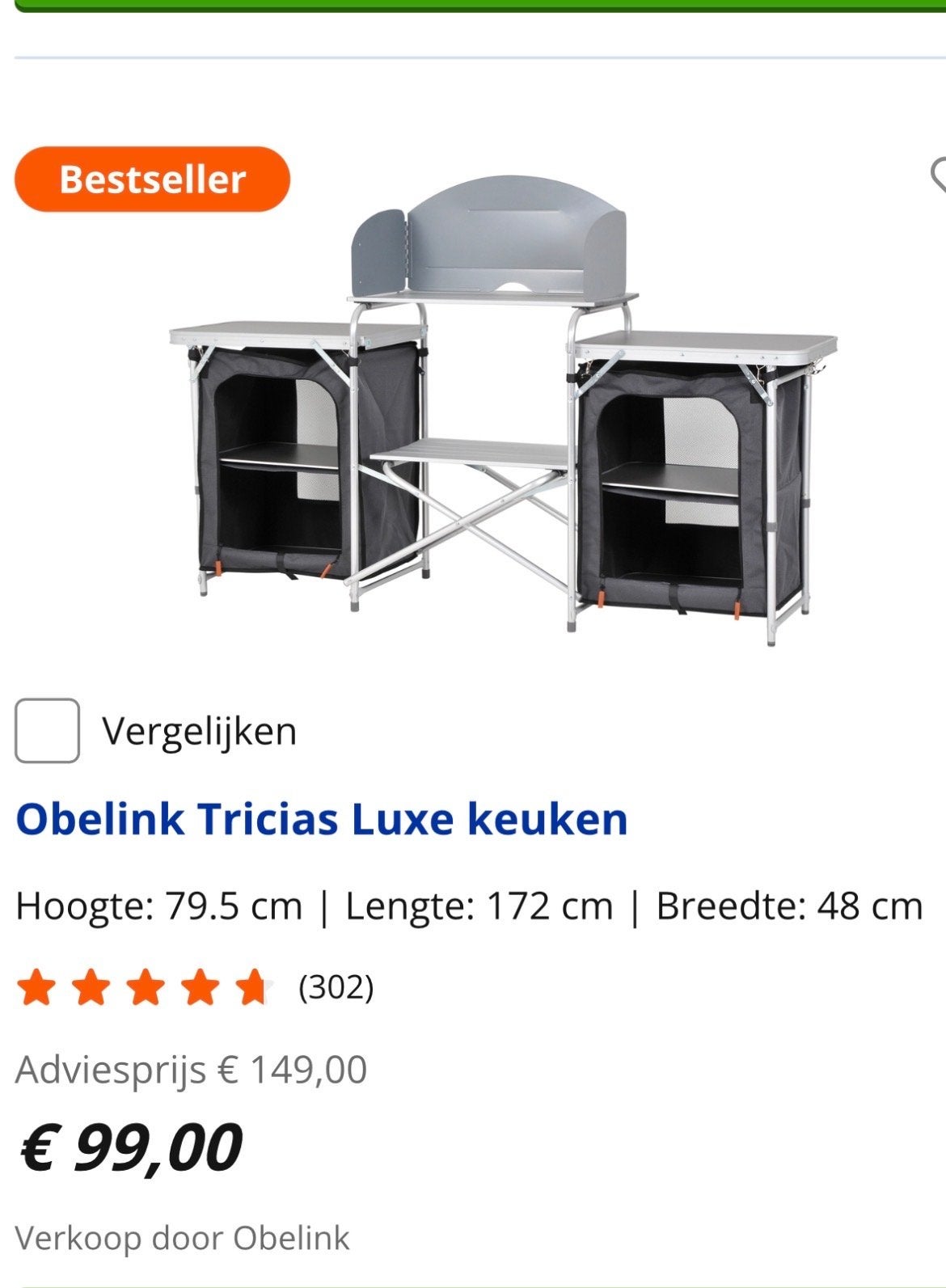 Obelink Tricias Luxe Keuken - Compact & Compleet, Caravans en Kamperen, Kampeeraccessoires, Zo goed als nieuw, Ophalen