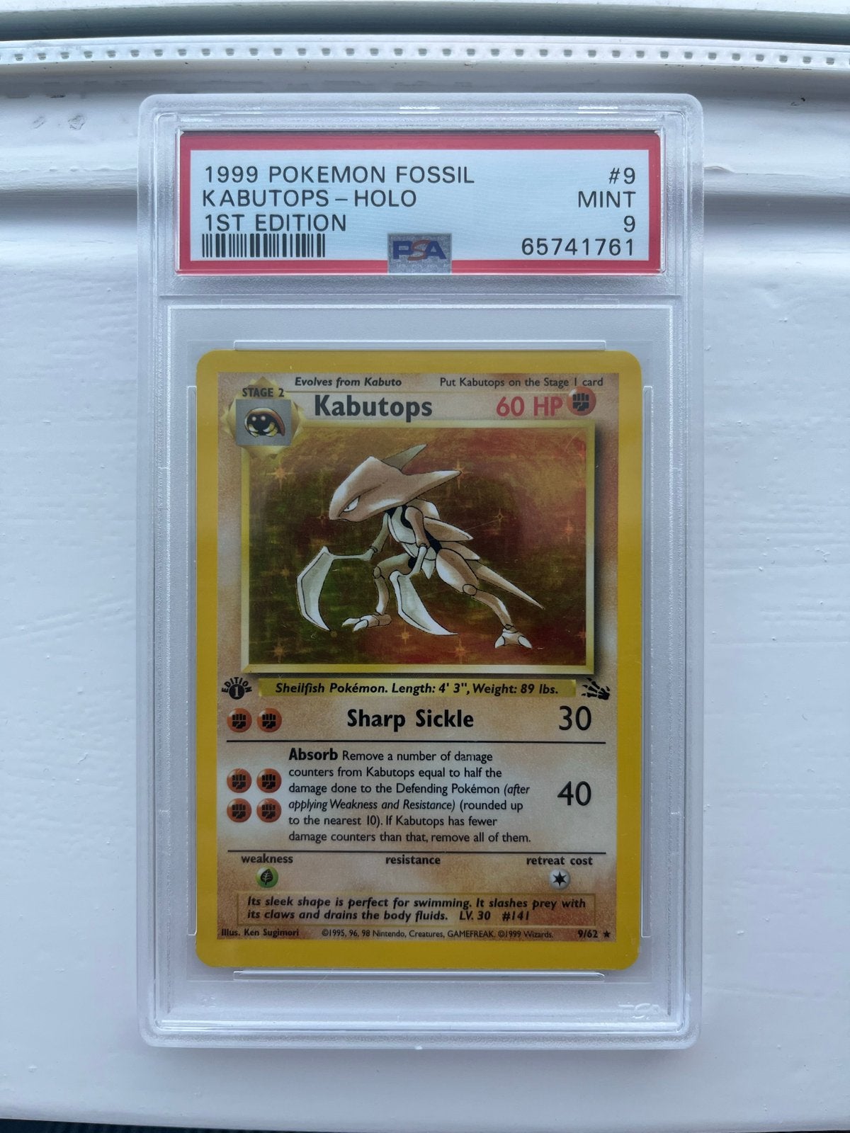 PSA 9 Kabutops Holo 1st Edition 1999 Fossil #9 Pokémon, Ophalen of Verzenden, Nieuw, Losse kaart, Foil