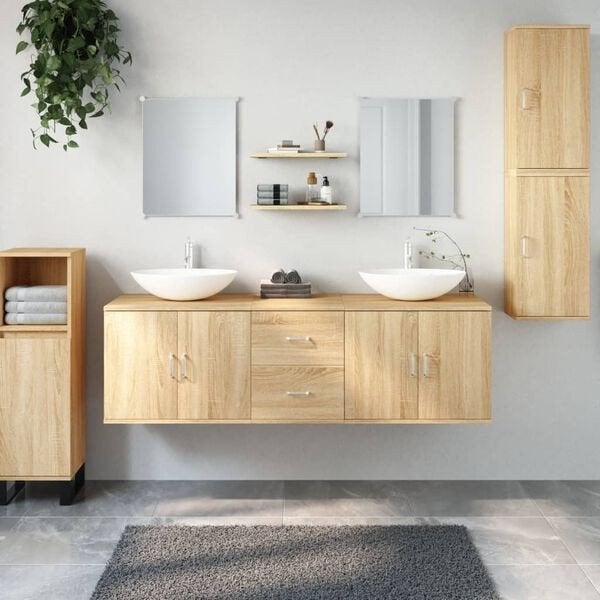 7-delige Badkamermeubelset bewerkt hout eiken nieuw in doos, Ophalen of Verzenden, Nieuw, 25 tot 50 cm, Minder dan 100 cm