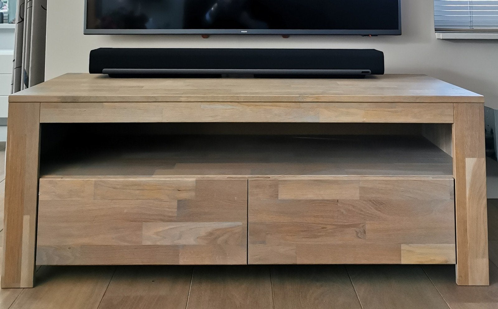 tv-meubel massief eiken merk WOOOD  120 cm breed, Ophalen, 100 tot 150 cm, Zo goed als nieuw, Minder dan 100 cm