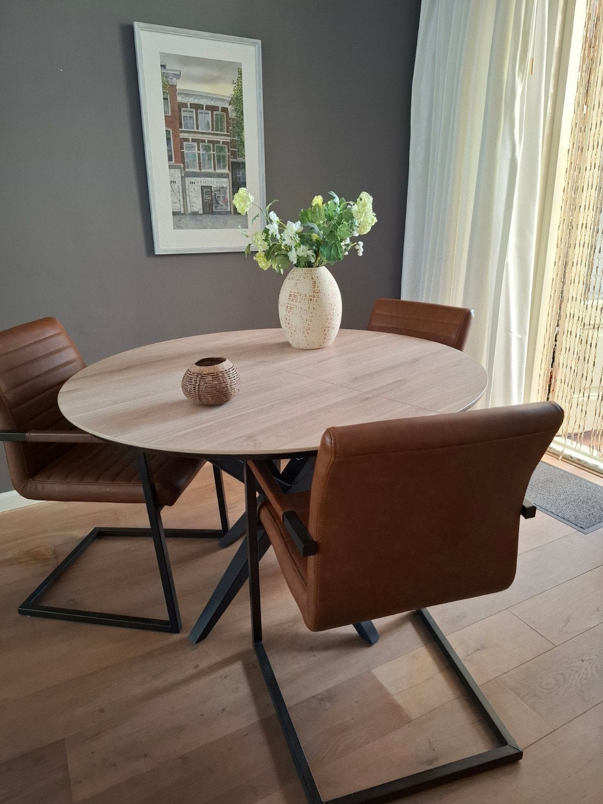 Set van 4 industriële eetkamerstoelen met armleuning, Ophalen, Bruin, Industrieel, Modern, Zo goed als nieuw