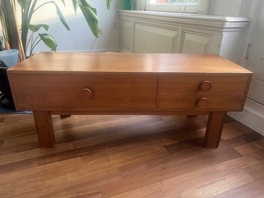 Teak vintage houten tv kastje / dressior, Ophalen, Gebruikt, 100 tot 150 cm, Teakhout