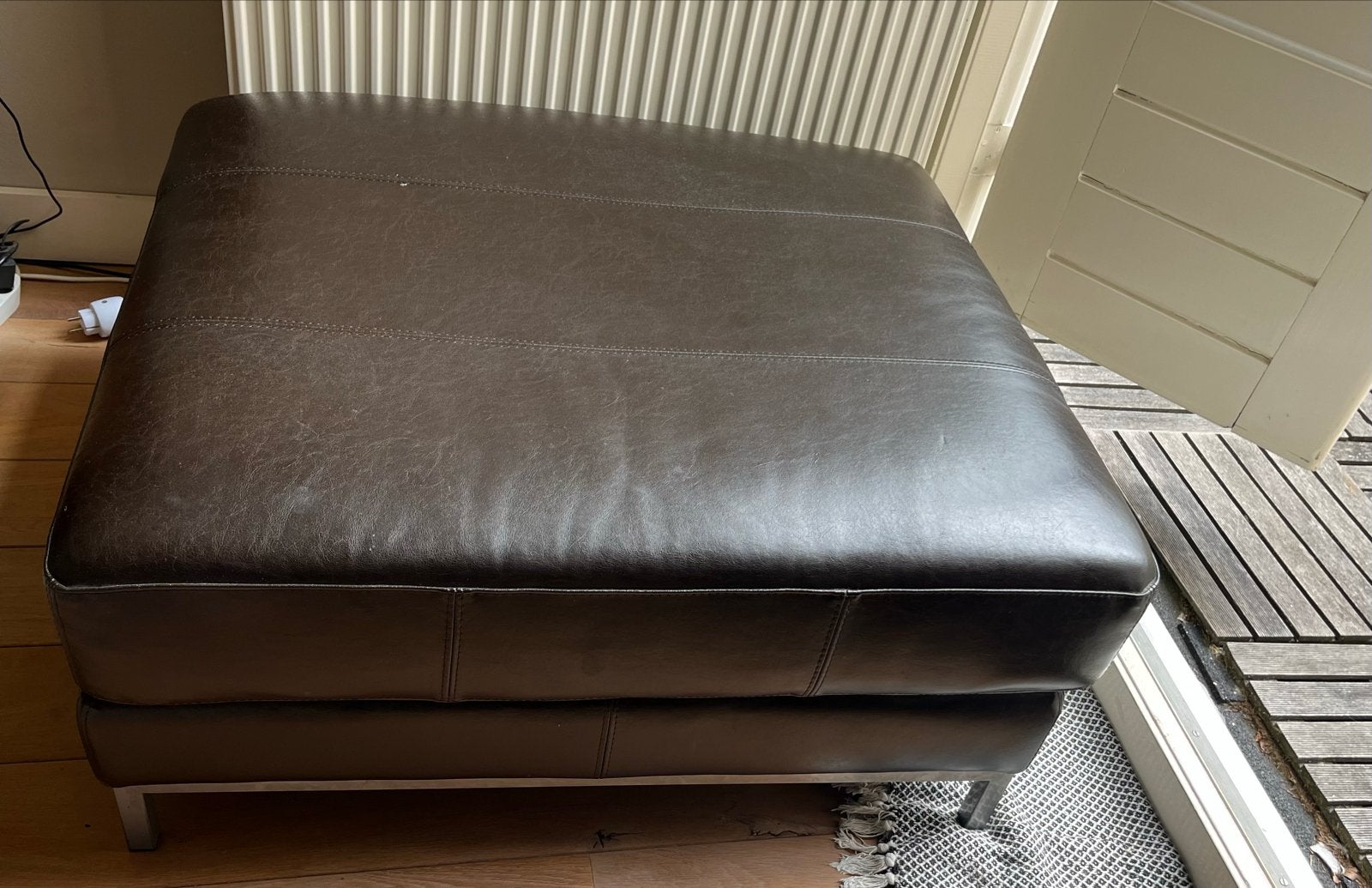 Ikea kramfors hocker bruin leer, Ophalen, Gebruikt, Vierkant, Leer