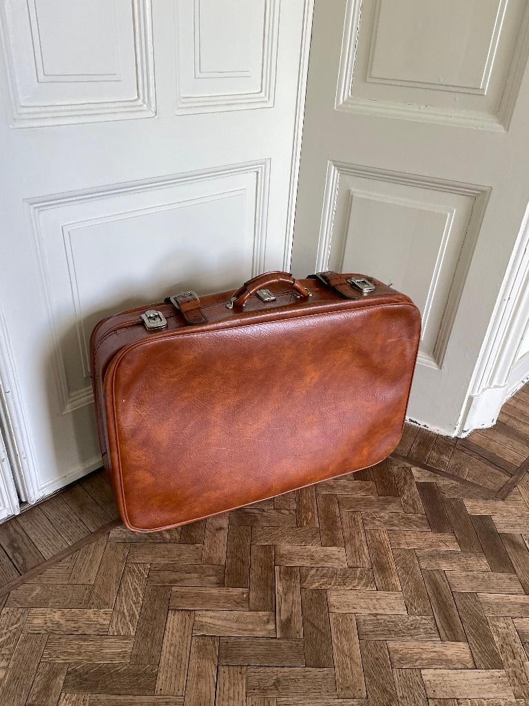 Vintage leren bruine koffer lederen, Ophalen, Gebruikt, Leer
