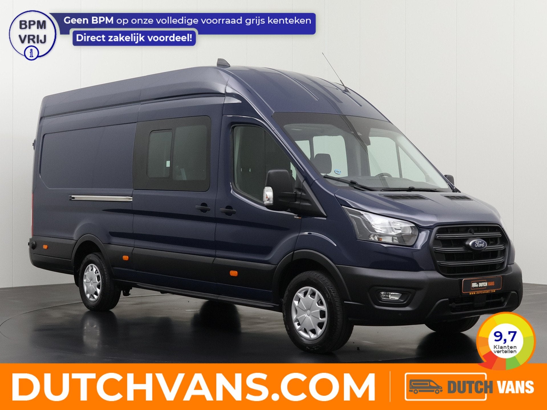 Ford Transit 2.0TDCi 165PK L4H3 Jumbo Dubbele Cabine | 6-Per, Stof, Gebruikt, 2593 kg, Blauw