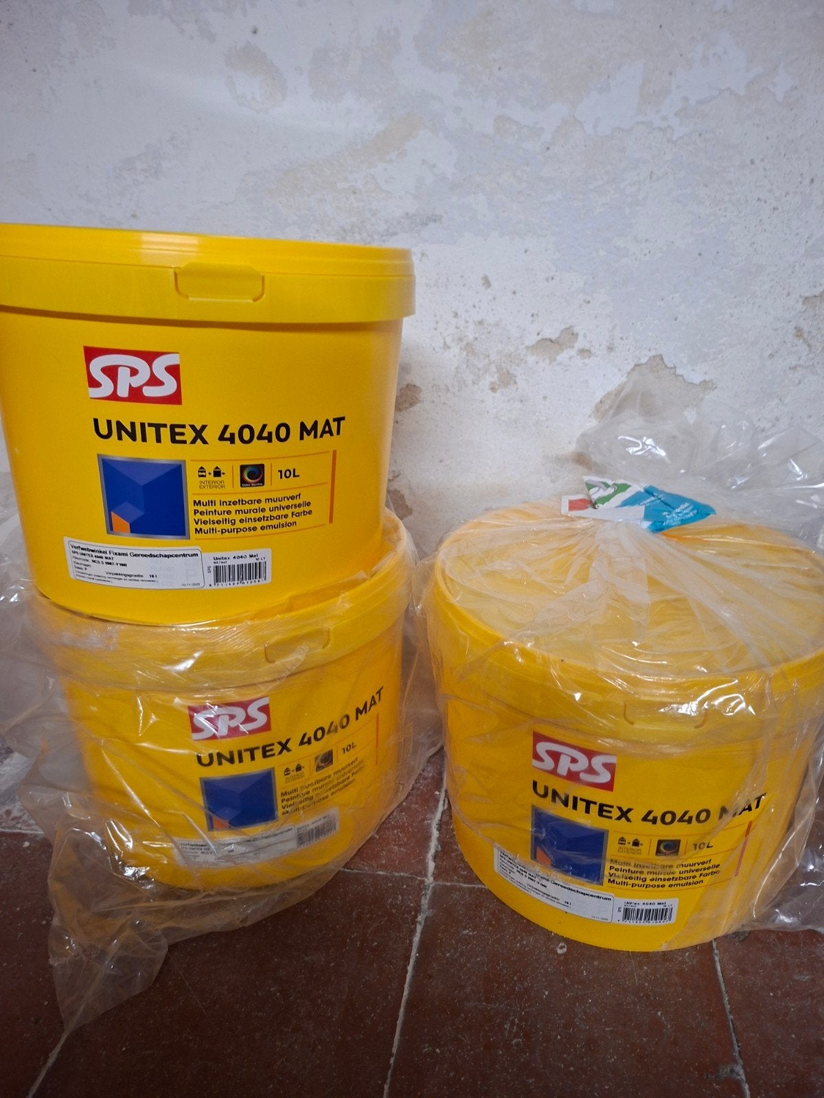 3x SPS muurverf 10L – Gebroken wit – ongeopend, Ophalen, Wit, Nieuw, Verf