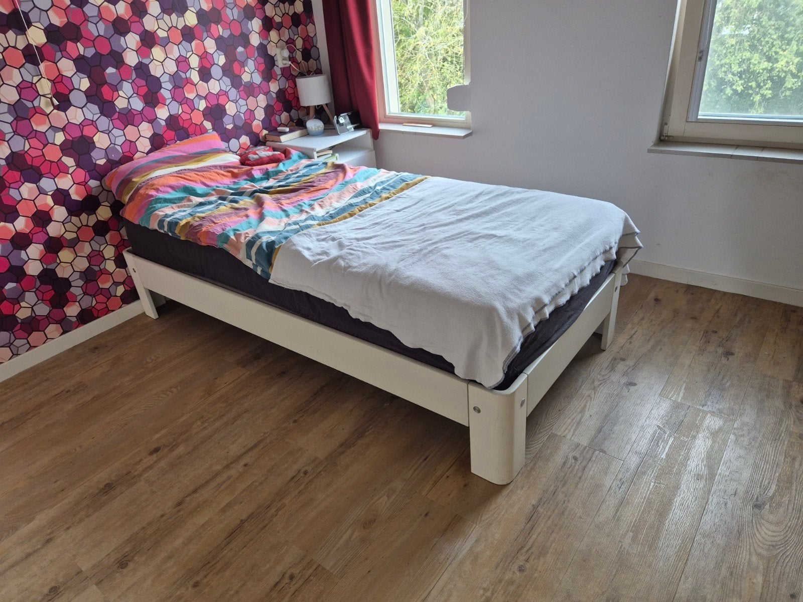 Auping Auronde 90x200cm met 2 nachttafels incl verst. bodem!, Ophalen, Gebruikt, 90 cm, Eenpersoons