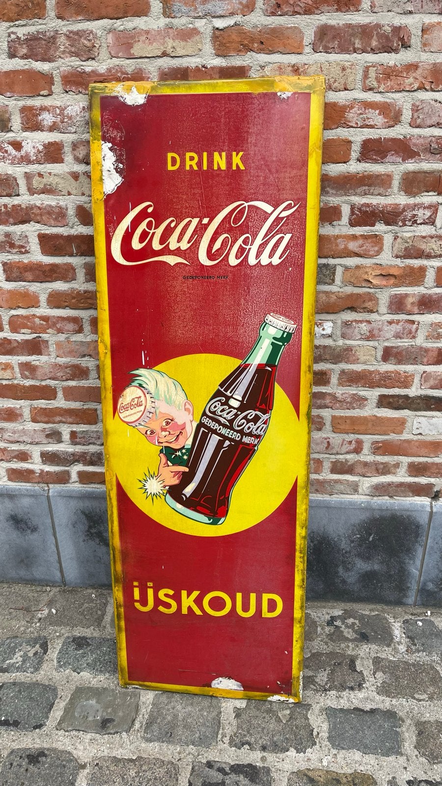 Vintage Coca-Cola Reclamebord - IJskoud Drink, Verzamelen, Merken en Reclamevoorwerpen, Ophalen, Gebruikt, Reclamebord