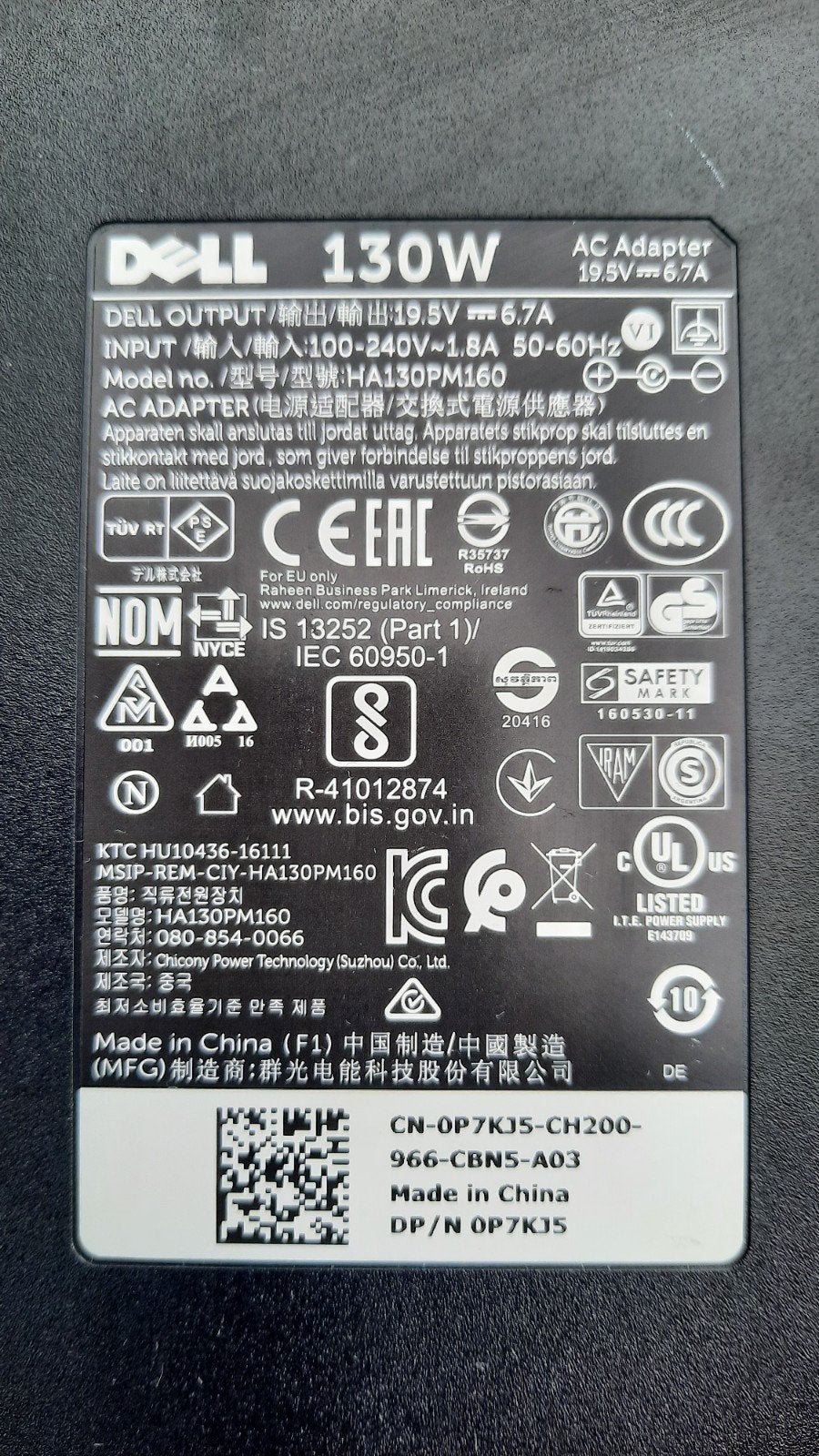 Dell oplader 130W, Computers en Software, Laptop-opladers, Ophalen of Verzenden