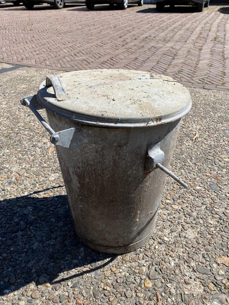 Oude Zinken vuilnisbak met Deksel - Vintage Look, Ophalen, Gebruikt, Zink, Met deksel