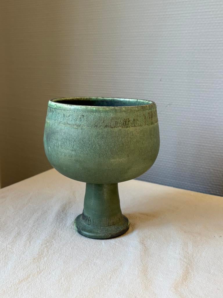 Vintage japanese groen tinten  schaal op voet ikebana, Ophalen of Verzenden