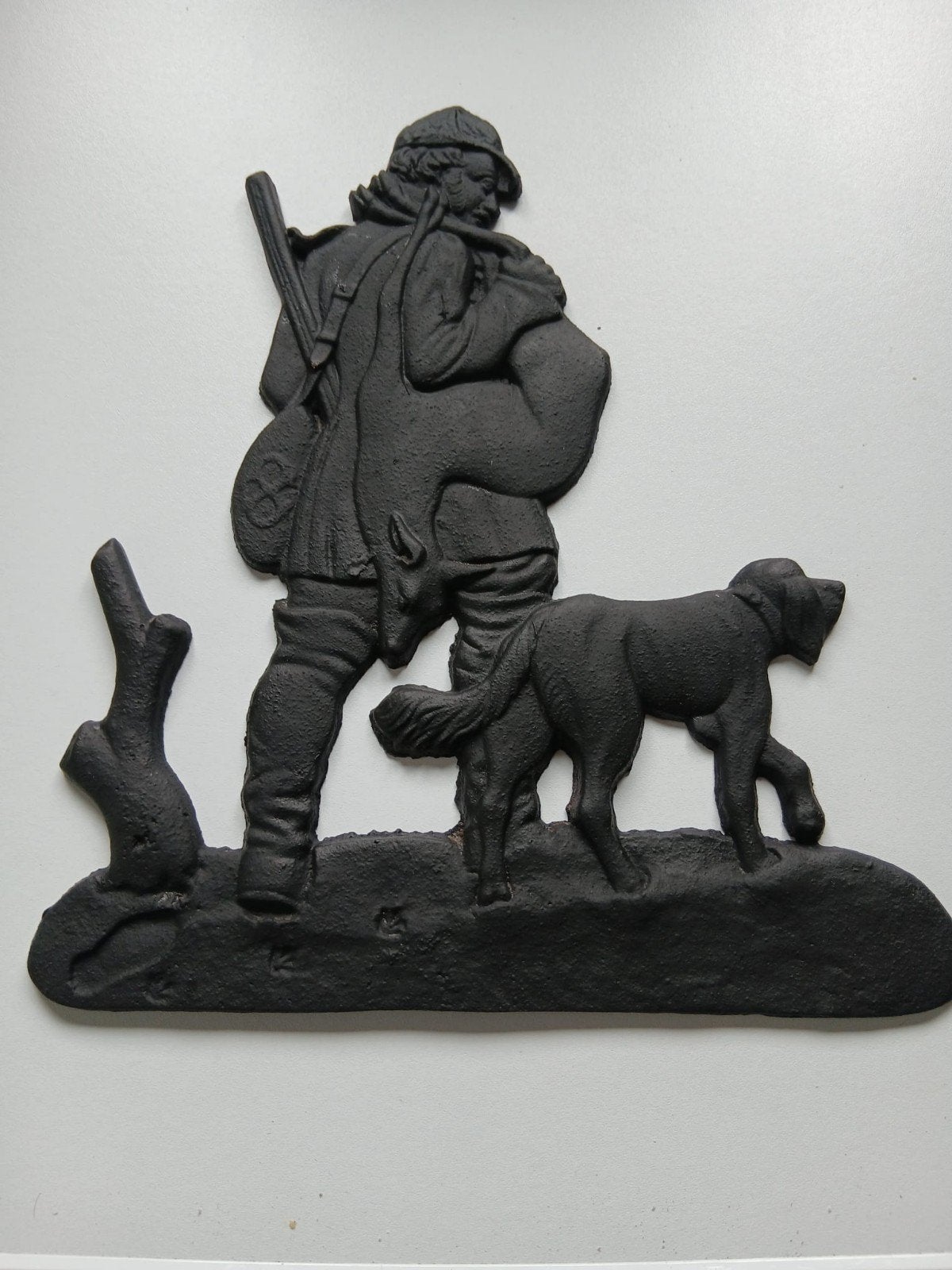 Gietijzeren Jager met Hond - Decoratief Wandornament, Ophalen of Verzenden