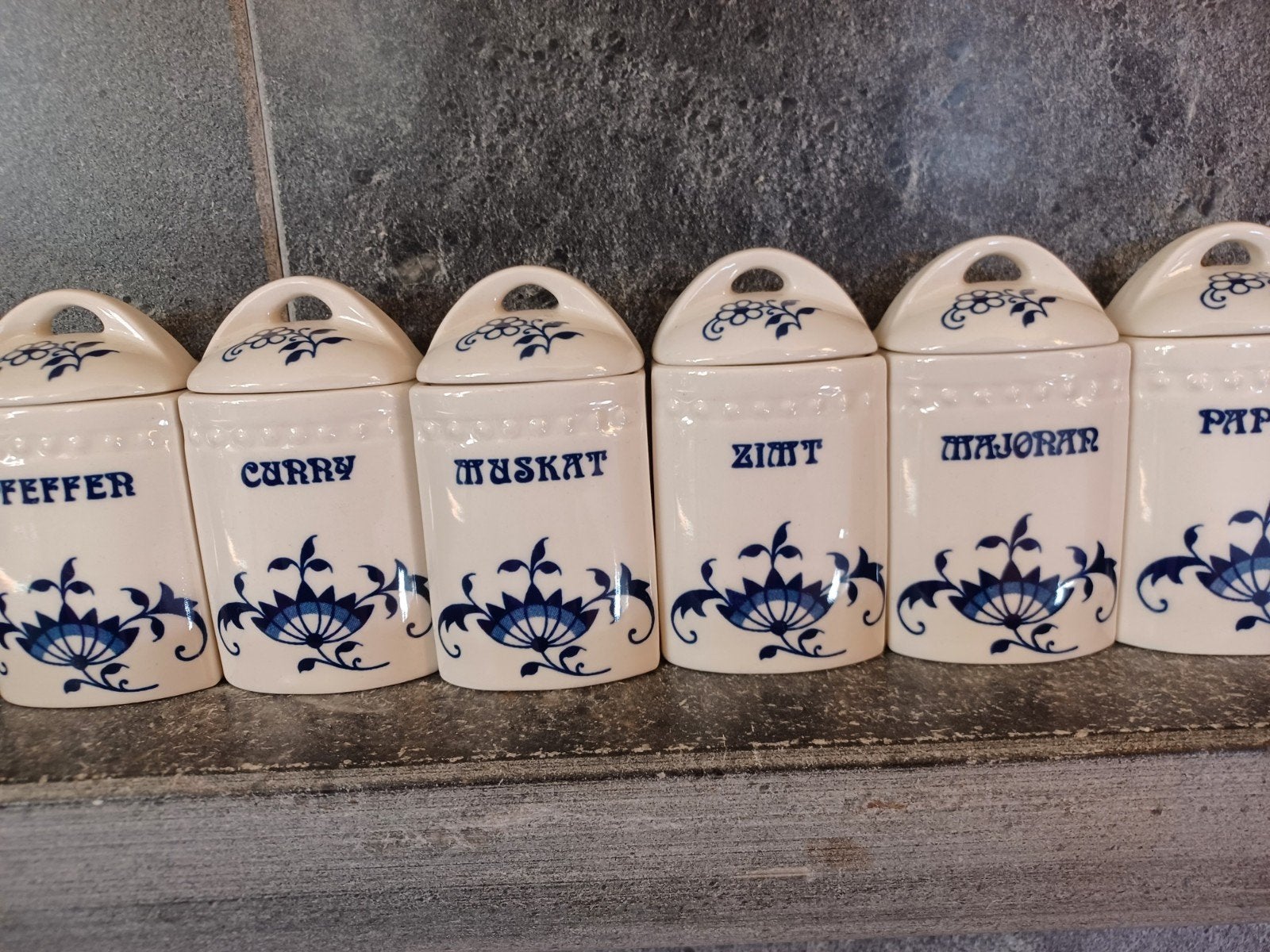 6 Vintage Kruidenpotjes kruiden potjes  Delfts Blauw Stijl, Ophalen of Verzenden