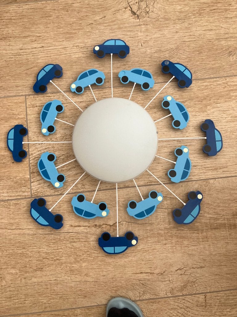 Plafondlamp kinderkamer met auto's - Blauw, Ophalen, Zo goed als nieuw, Ophangbaar, Lamp