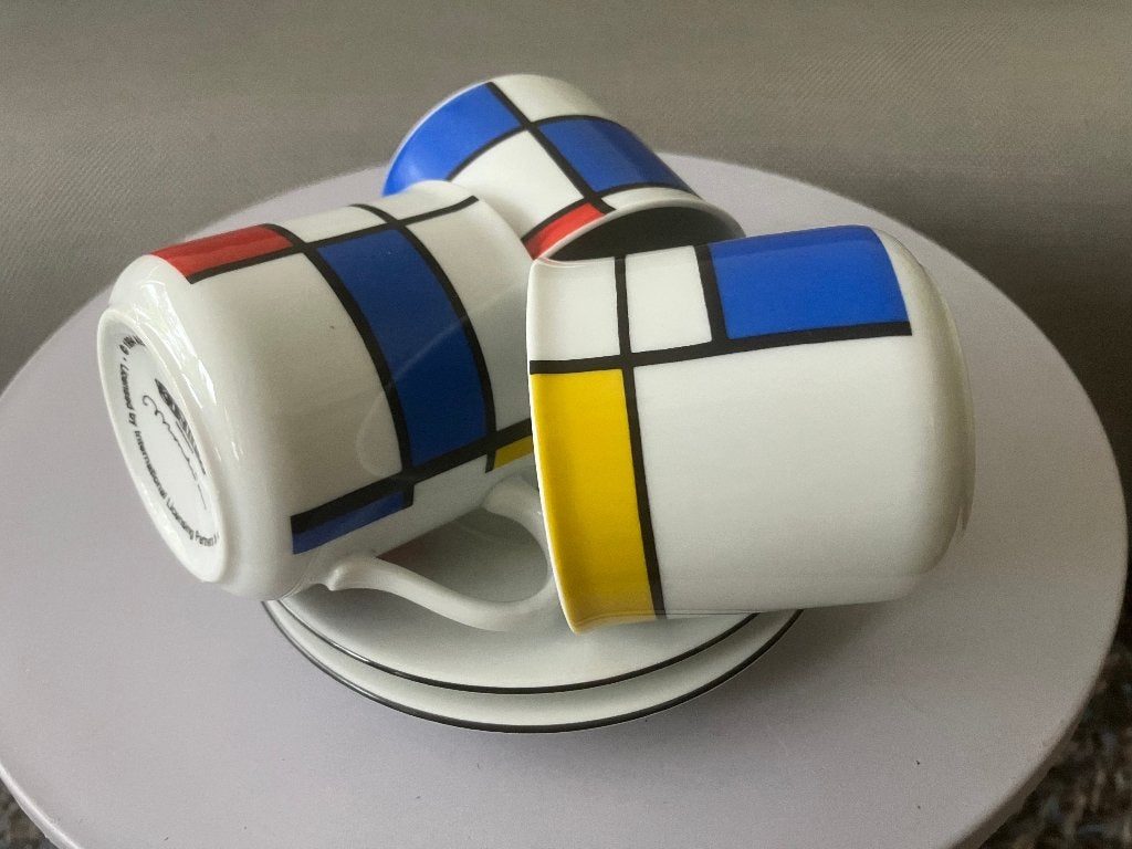 3x Mondriaan kopjes met 2 schoteltjes van  KONITZ, Ophalen of Verzenden