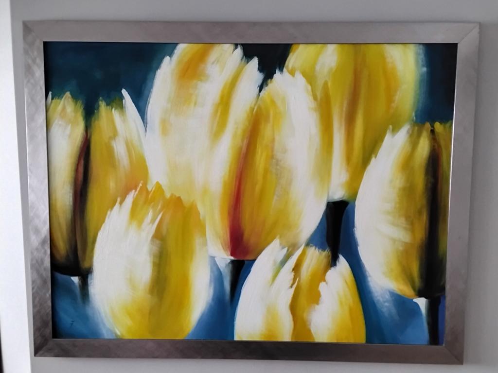 Modern olieverf schilderij tulpen bloemen, Antiek en Kunst, Kunst | Schilderijen | Modern, Ophalen