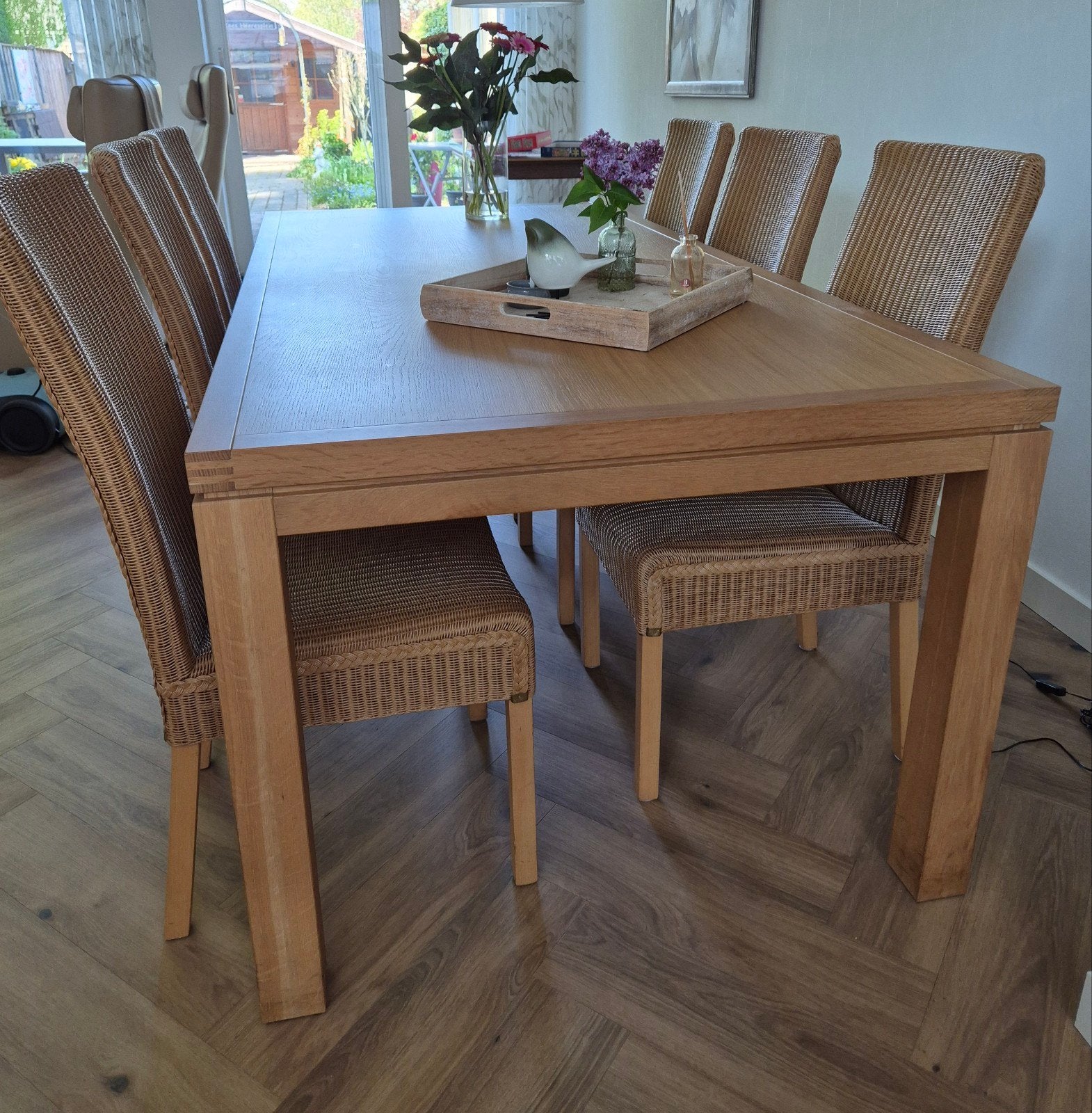 EETHOEK MET 6 LOOMSTOELEN, Ophalen, Gebruikt, 4 tot 6 stoelen