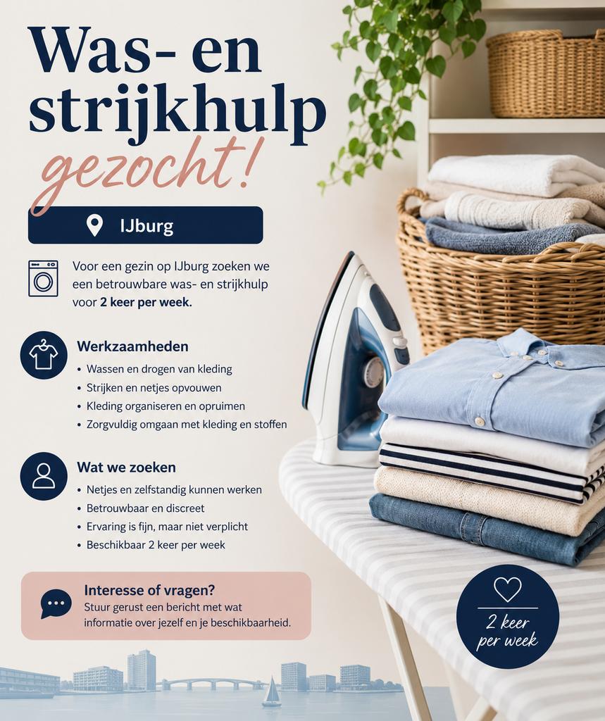 Was- en strijkhulp gezocht, IJburg, Overige niveaus, Overige vormen