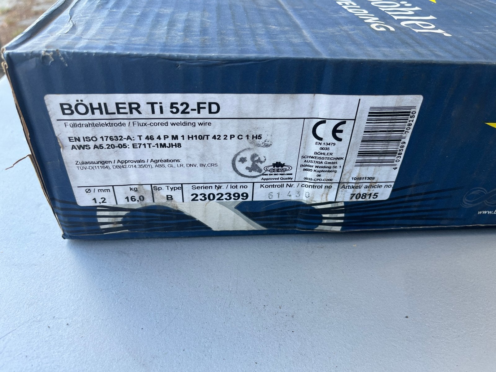 Nieuw: Böhler Ti 52-FD Gevulde Lasdraad 1.2mm (16kg rol), Doe-het-zelf en Verbouw, Ophalen of Verzenden, Nieuw, Minder dan 150 ampère