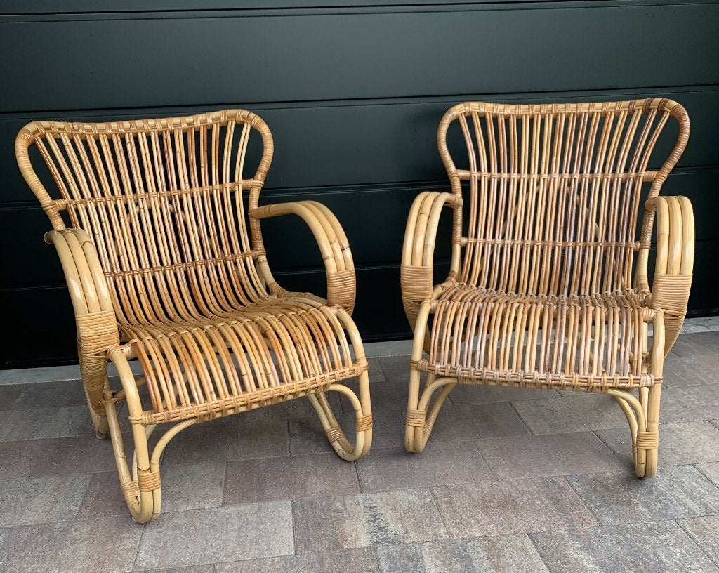 2 rotan stoelen, relax Rohé Belse fauteuils, vintage sixties, Huis en Inrichting, Stoelen, Ophalen, Twee, Overige kleuren, Riet of Rotan