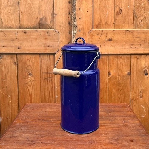 Emaille melkbus blauw origineel 31 cm hoog Ø 14,5 cm, Antiek en Kunst, Antiek | Emaille, Ophalen of Verzenden